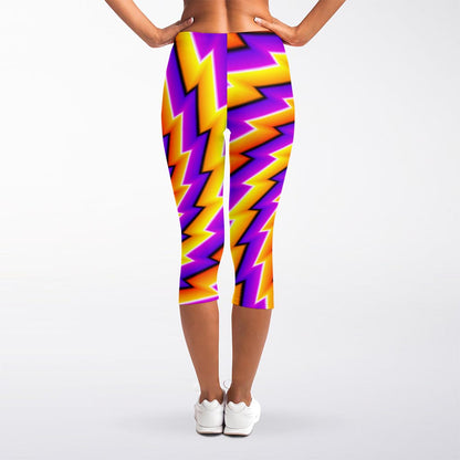 Yellow Twisted Moving Optical Illusion Women's Capri Leggings