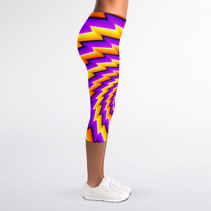 Yellow Twisted Moving Optical Illusion Women's Capri Leggings
