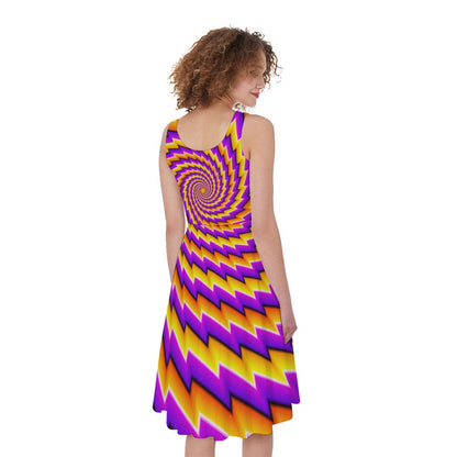 Yellow Twisted Moving Optical Illusion Women's Sleeveless Dress