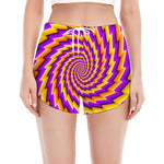 Yellow Twisted Moving Optical Illusion Women's Split Running Shorts