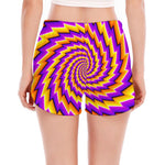 Yellow Twisted Moving Optical Illusion Women's Split Running Shorts