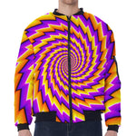 Yellow Twisted Moving Optical Illusion Zip Sleeve Bomber Jacket