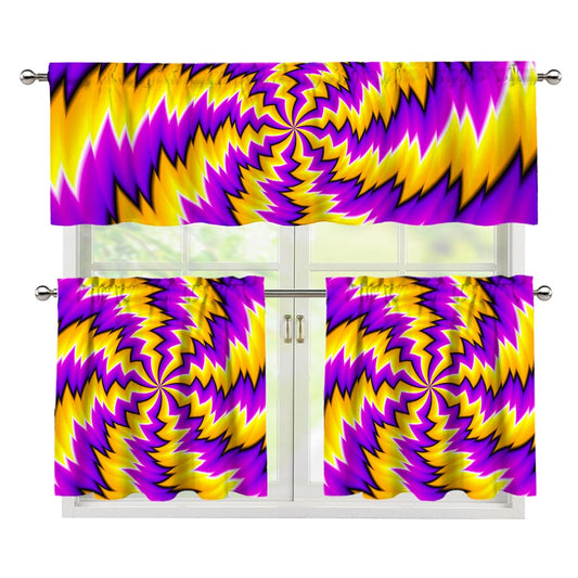 Yellow Vortex Moving Optical Illusion 3 Piece Kitchen Curtains