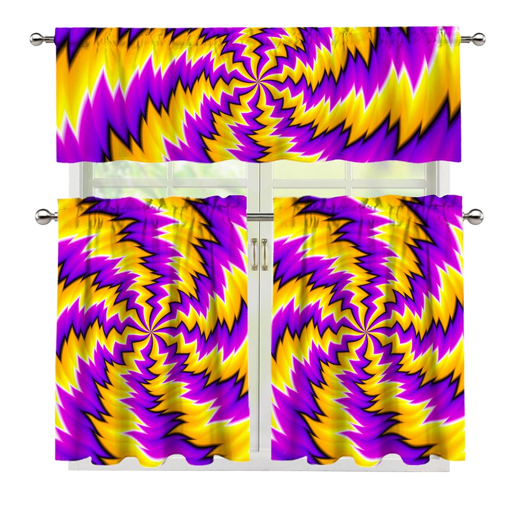 Yellow Vortex Moving Optical Illusion 3 Piece Kitchen Curtains