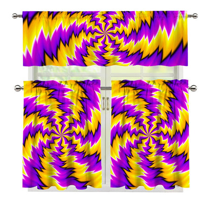 Yellow Vortex Moving Optical Illusion 3 Piece Kitchen Curtains