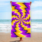 Yellow Vortex Moving Optical Illusion Beach Towel