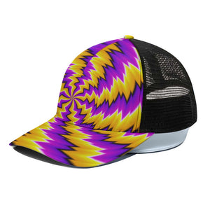 Yellow Vortex Moving Optical Illusion Black Mesh Trucker Cap