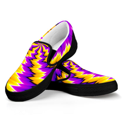 Yellow Vortex Moving Optical Illusion Black Slip On Sneakers