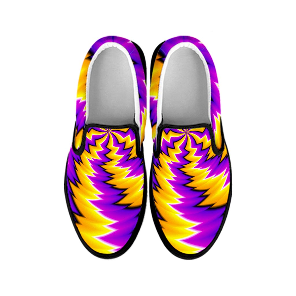 Yellow Vortex Moving Optical Illusion Black Slip On Sneakers
