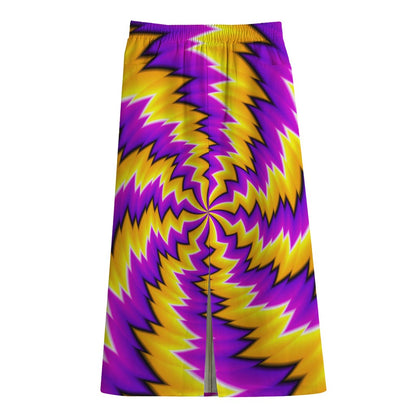 Yellow Vortex Moving Optical Illusion Cotton Front Slit Maxi Skirt