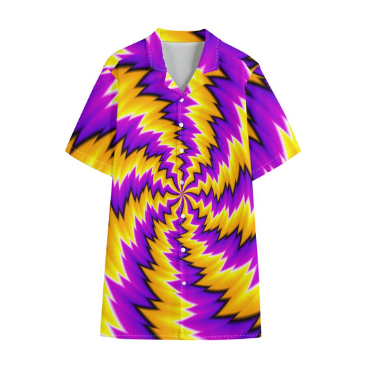 Yellow Vortex Moving Optical Illusion Cotton Hawaiian Shirt
