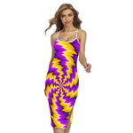 Yellow Vortex Moving Optical Illusion Cross Back Cami Dress