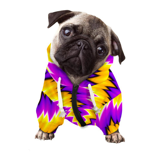 Yellow Vortex Moving Optical Illusion Dog Zip Up Hoodie
