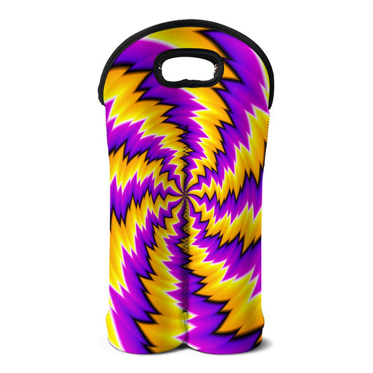 Yellow Vortex Moving Optical Illusion Double Neoprene Wine Tote