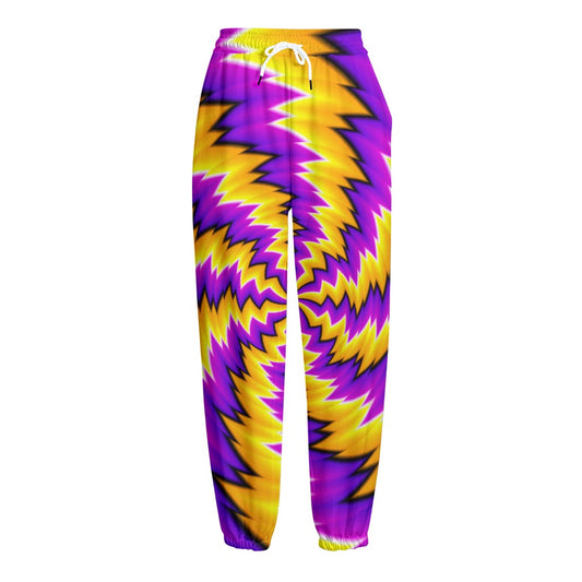 Yellow Vortex Moving Optical Illusion Fleece Lined Knit Pants