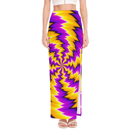 Yellow Vortex Moving Optical Illusion High Slit Maxi Skirt