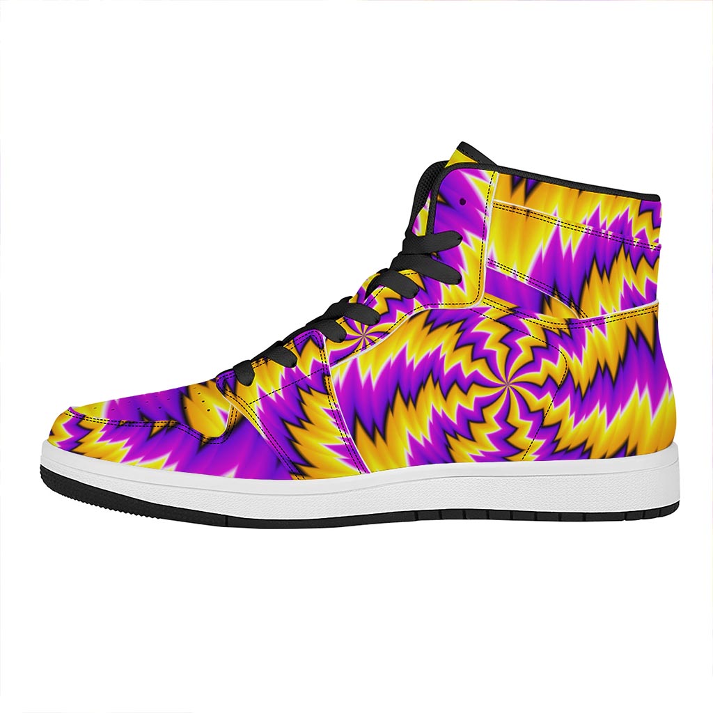 Yellow Vortex Moving Optical Illusion High Top Leather Sneakers