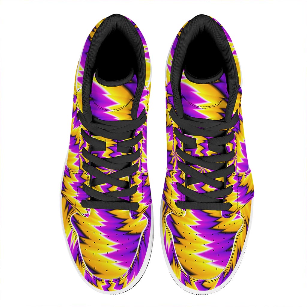 Yellow Vortex Moving Optical Illusion High Top Leather Sneakers
