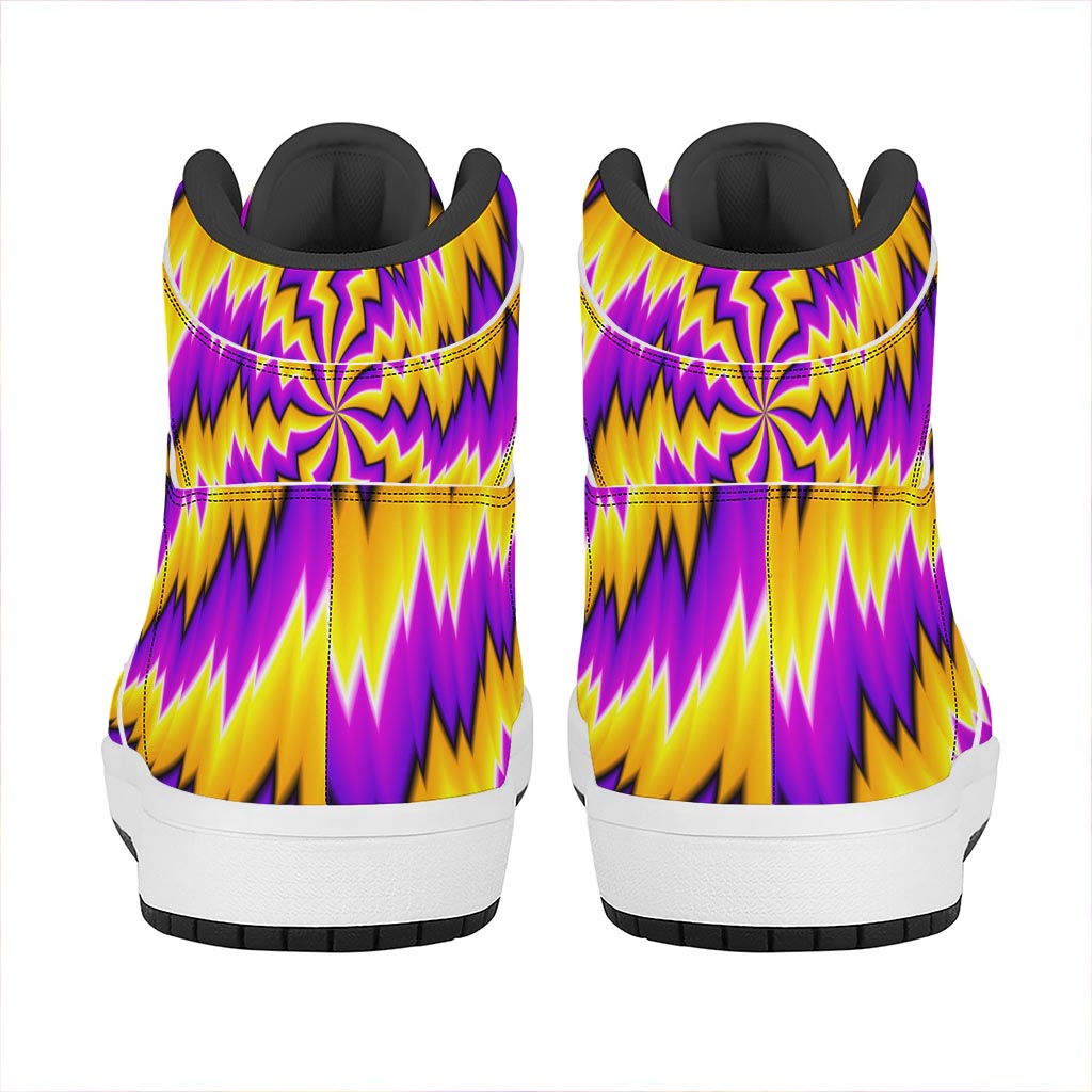 Yellow Vortex Moving Optical Illusion High Top Leather Sneakers