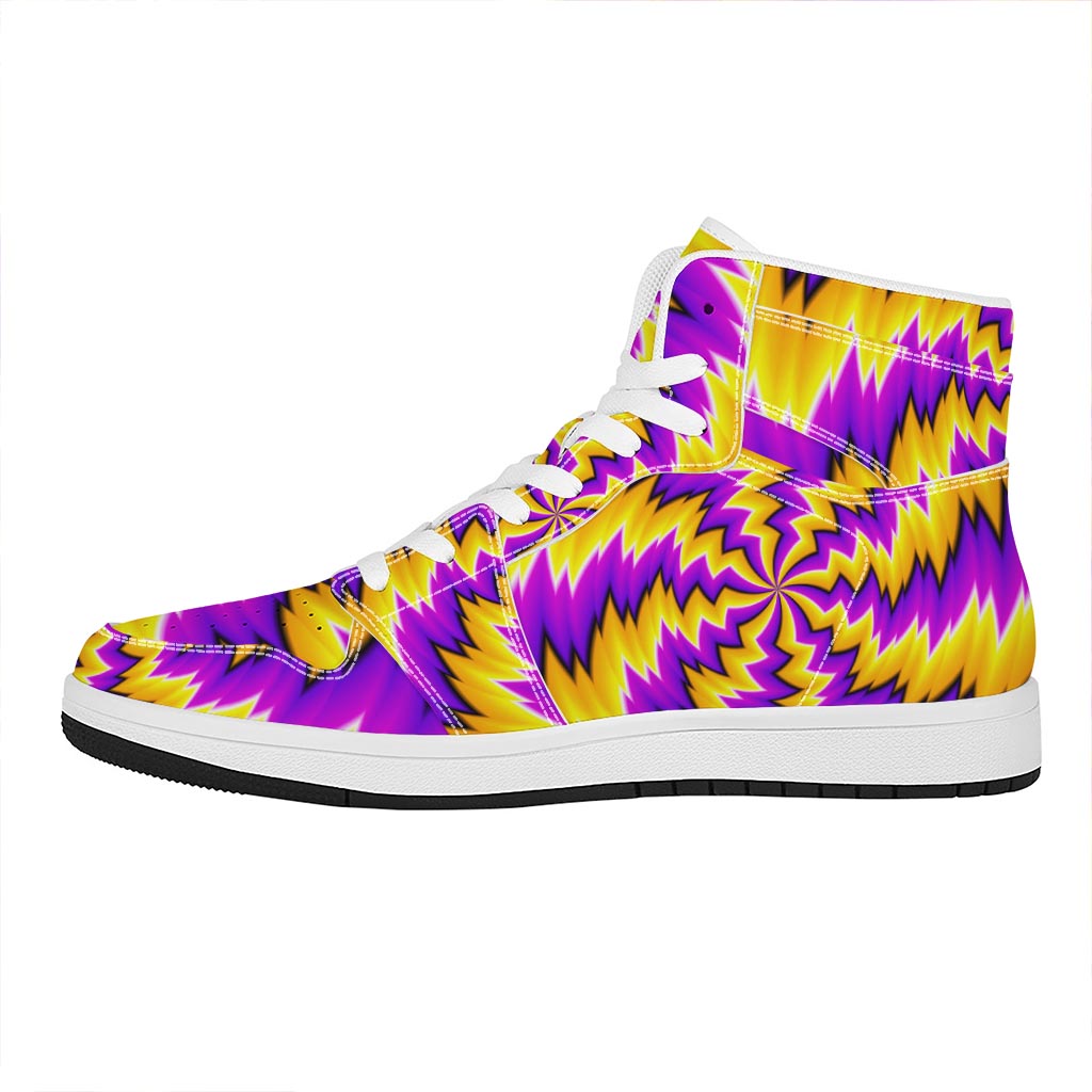 Yellow Vortex Moving Optical Illusion High Top Leather Sneakers