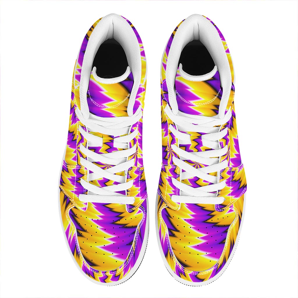 Yellow Vortex Moving Optical Illusion High Top Leather Sneakers