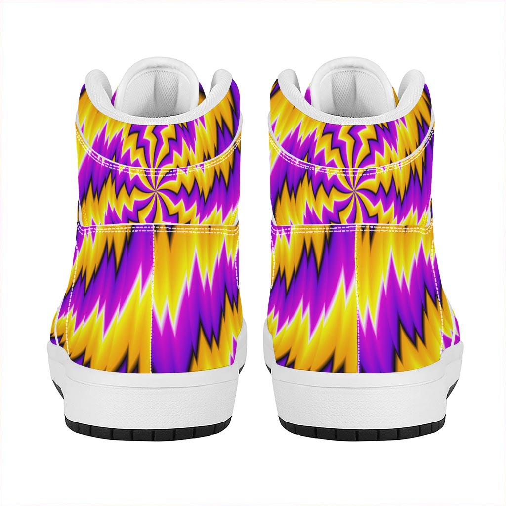Yellow Vortex Moving Optical Illusion High Top Leather Sneakers