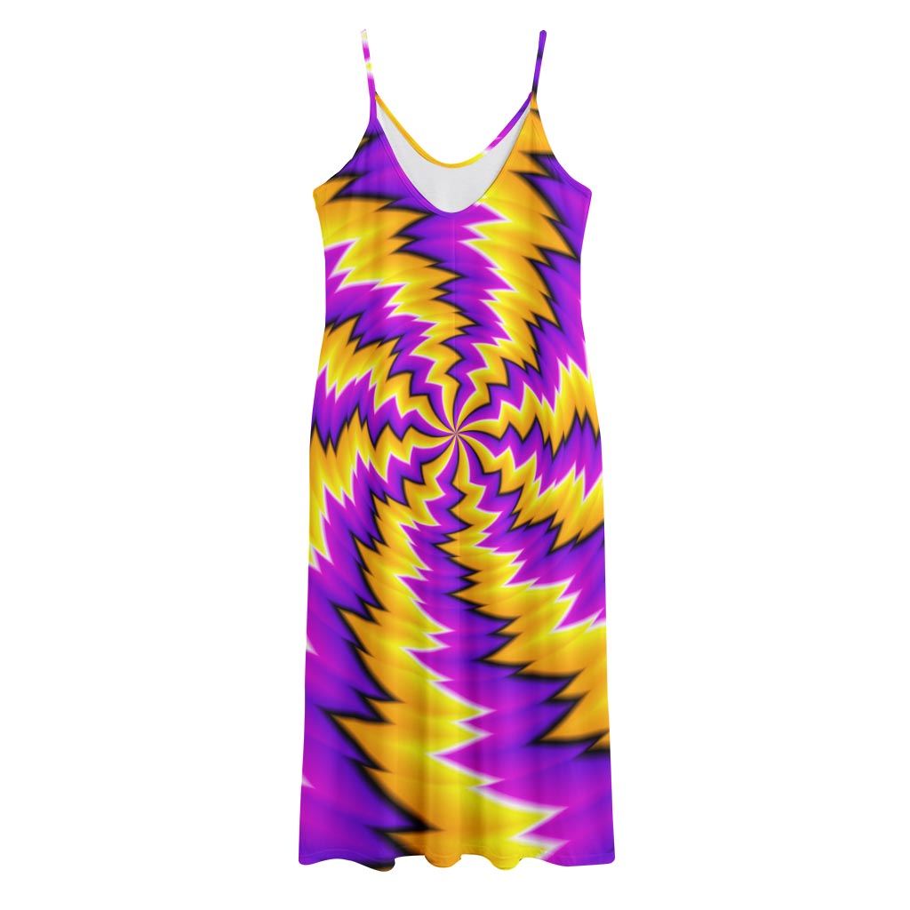 Yellow Vortex Moving Optical Illusion Jersey Midi Cami Dress