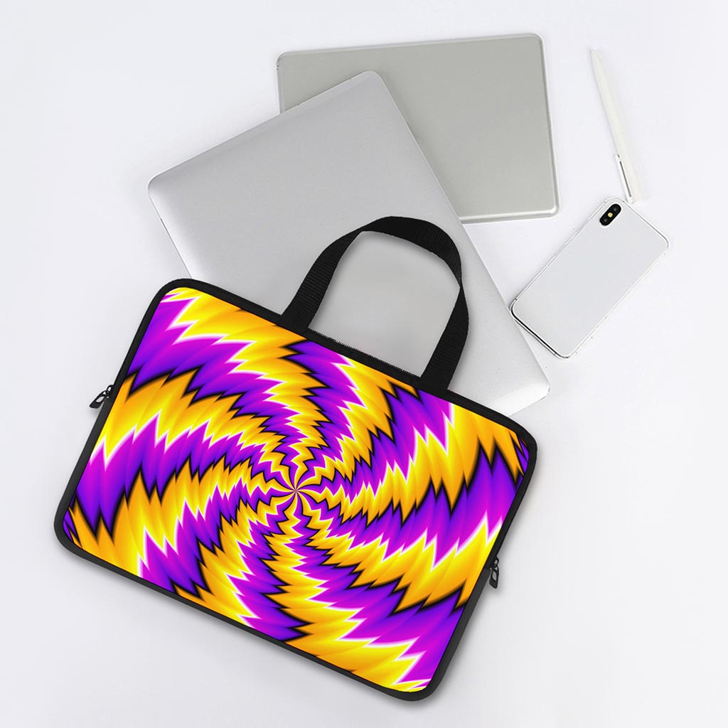 Yellow Vortex Moving Optical Illusion Laptop Sleeve With Handle