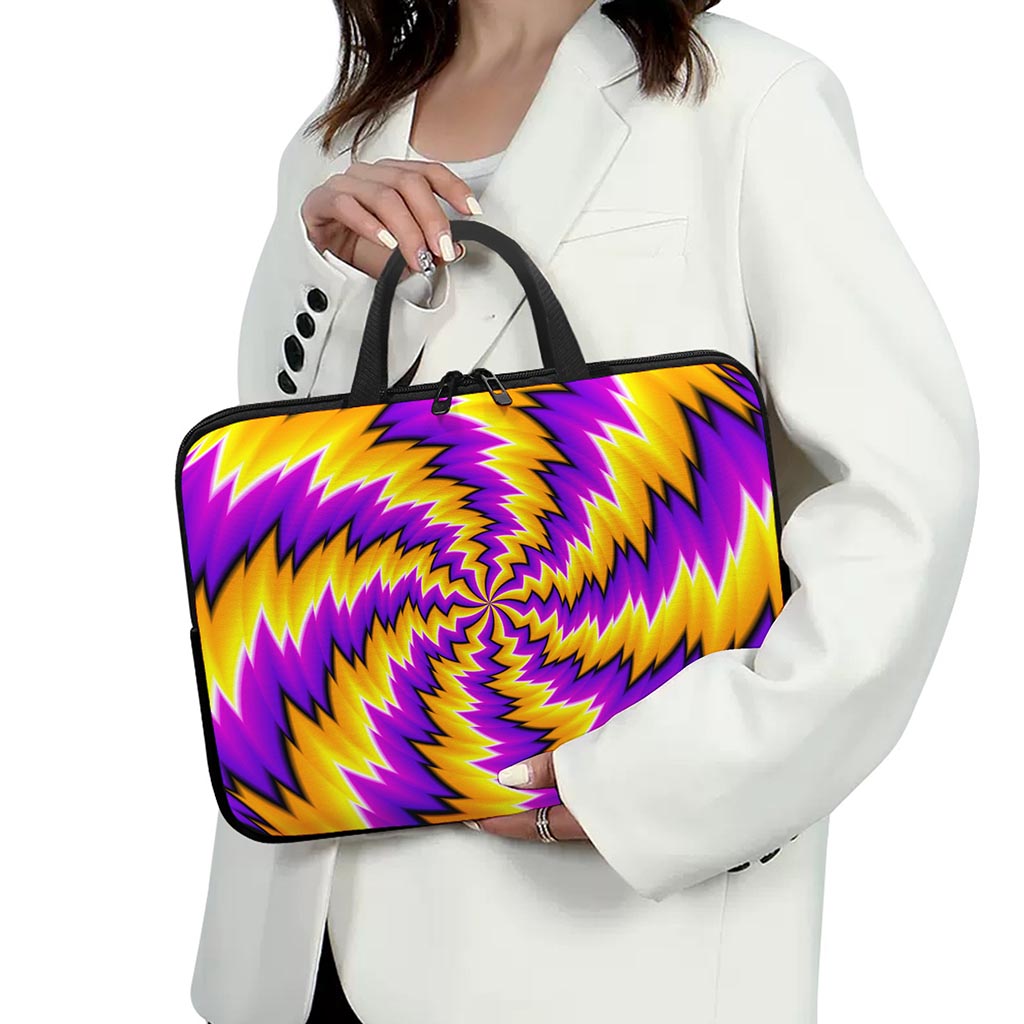 Yellow Vortex Moving Optical Illusion Laptop Sleeve With Handle