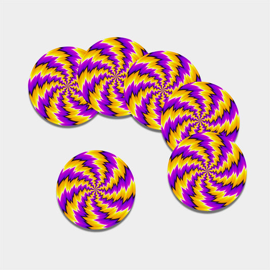 Yellow Vortex Moving Optical Illusion Leather Coaster Set