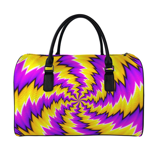 Yellow Vortex Moving Optical Illusion Leather Duffle Bag
