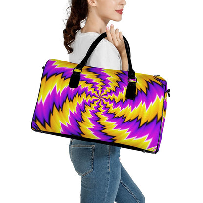 Yellow Vortex Moving Optical Illusion Leather Duffle Bag