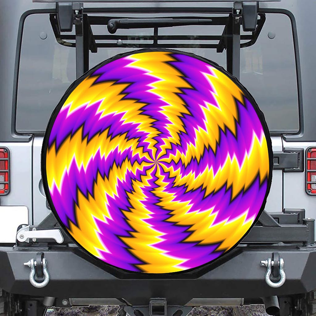 Yellow Vortex Moving Optical Illusion Leather Spare Tire Cover