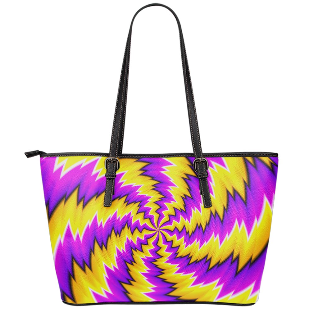 Yellow Vortex Moving Optical Illusion Leather Tote Bag