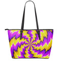 Yellow Vortex Moving Optical Illusion Leather Tote Bag With Zipper