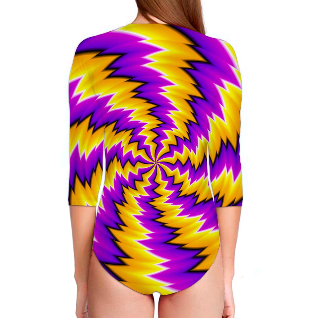 Yellow Vortex Moving Optical Illusion Long Sleeve Swimsuit