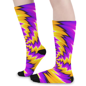 Yellow Vortex Moving Optical Illusion Long Socks