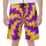 Yellow Vortex Moving Optical Illusion Men's Beach Shorts