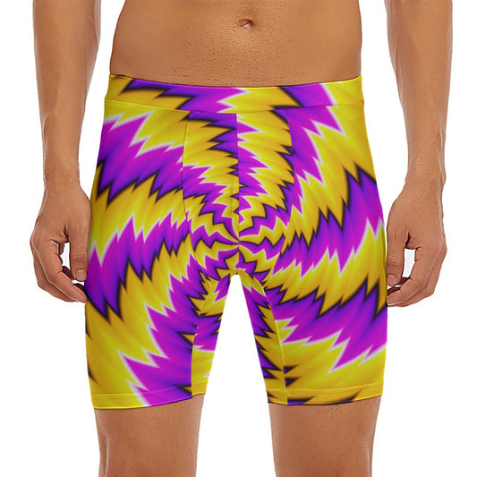 Yellow Vortex Moving Optical Illusion Men's Long Boxer Briefs