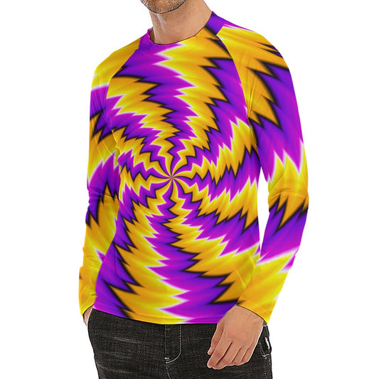 Yellow Vortex Moving Optical Illusion Men's Long Sleeve Rash Guard