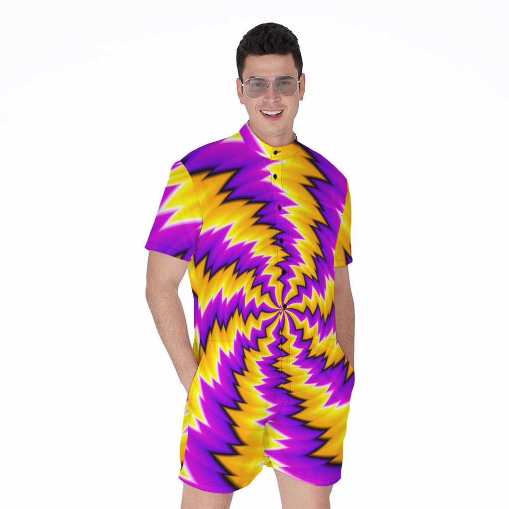 Yellow Vortex Moving Optical Illusion Men's Rompers