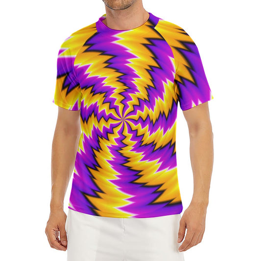 Yellow Vortex Moving Optical Illusion Men's Short Sleeve Rash Guard