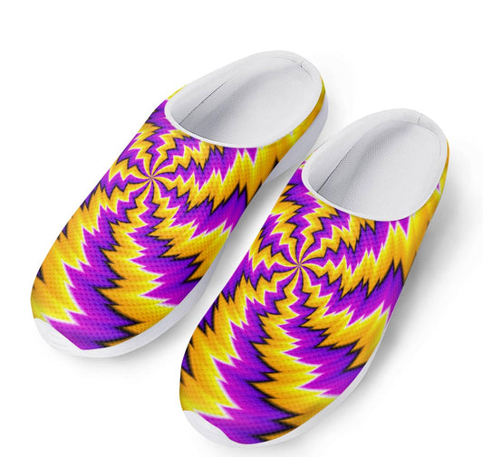 Yellow Vortex Moving Optical Illusion Mesh Casual Shoes