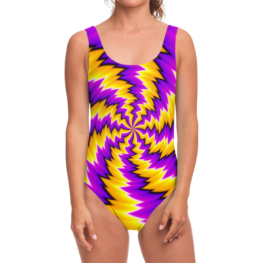 Yellow Vortex Moving Optical Illusion One Piece Swimsuit