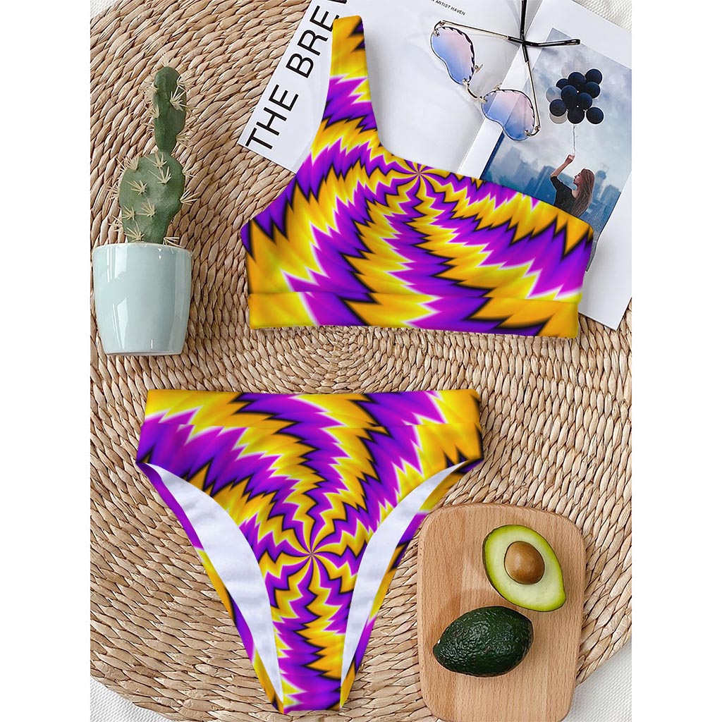 Yellow Vortex Moving Optical Illusion One Shoulder Bikini Top
