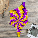 Yellow Vortex Moving Optical Illusion One Shoulder Bodysuit
