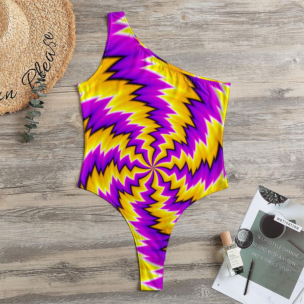 Yellow Vortex Moving Optical Illusion One Shoulder Bodysuit