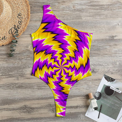 Yellow Vortex Moving Optical Illusion One Shoulder Bodysuit
