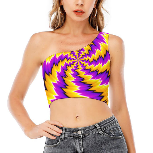 Yellow Vortex Moving Optical Illusion One Shoulder Crop Top