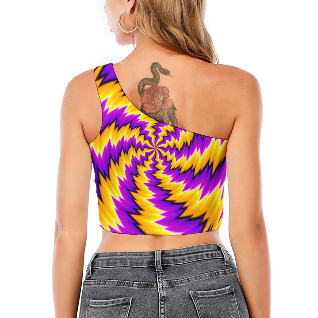 Yellow Vortex Moving Optical Illusion One Shoulder Crop Top
